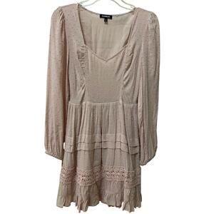 Express Light Pink Dress Size XS Swiss Dot Flowy Lace Cottage Core Soft Girl